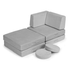 Didelė sulankstoma modulinė sofa vaikams „pasidaryk pats“, 8 minkštos pagalvės – pilka ECOTOYS - Image 5
