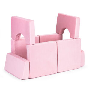 Didelė 2 vietų modulinė sulankstoma sofa vaikams „pasidaryk pats“ su 10 minkštų pagalvėlių – rožinė ECOTOYS - Image 5
