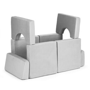 Didelė 2 vietų modulinė sulankstoma sofa vaikams „pasidaryk pats“ su 10 minkštų pagalvių – pilka ECOTOYS - Image 5