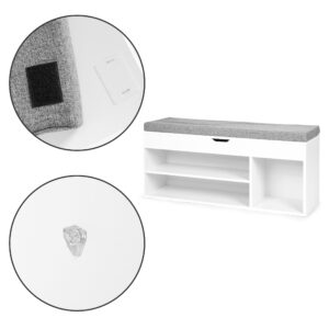 Batų spintelė su pilka pagalvėle ir pakeliama sėdyne, 3 lentynos, balta, ModernHome - Image 5