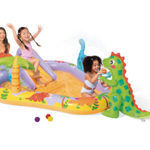 Pripučiamas baseinas vaikams vandens žaidimų aikštelė 201x157x69 cm čiuožykla fontanas dinozauras INTEX 56139 - Image 5