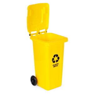 Šiukšlių konteineris 120L geltonas, plastikinis su guminiais ratukais - Image 5