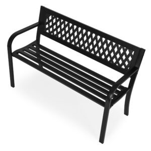 Sodo suoliukas su ažūriniu atlošu 120×50 cm, metalinis, parko stiliaus, juodas, MultiGarden - Image 5