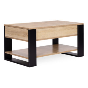 Kavos staliukas su pakeliamu išskleidžiamu stalviršiu 90 cm, daiktadėže, lentyna, Sonoma ąžuolas, ModernHome - Image 5