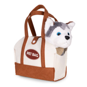 Pliušinis šuniukas krepšyje Husky žaislas vaikams + priežiūros šepetys - Image 5