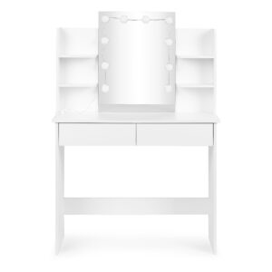Didelis kosmetinis staliukas su veidrodžiu ir LED apšvietimu, 3 spalvų režimai, lentynos, stalčiai ModernHome - Image 5