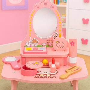 Medinis vaikiškas kosmetinis staliukas su veidrodžiu ir stalčiumi, 7 priedai, ECOTOYS - Image 5