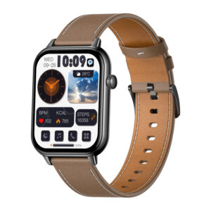 COLMI C28 išmanusis laikrodis – juodos spalvos + Brown Leather Strap - Image 2
