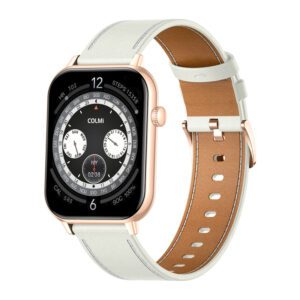 COLMI C28 išmanusis laikrodis in Gold with a White Leather Strap