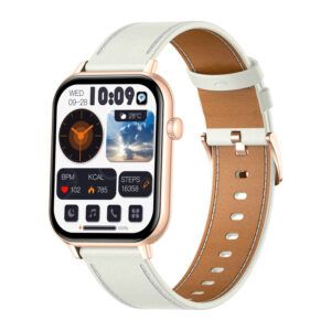 COLMI C28 išmanusis laikrodis in Gold with a White Leather Strap - Image 2