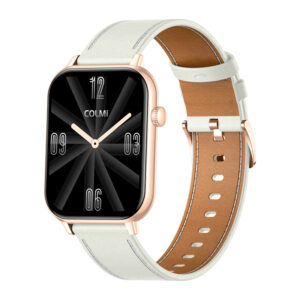 COLMI C28 išmanusis laikrodis in Gold with a White Leather Strap - Image 3