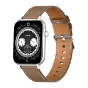 COLMI C28 išmanusis laikrodis – Silver + Brown Leather Strap