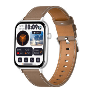 COLMI C28 išmanusis laikrodis – Silver + Brown Leather Strap - Image 2