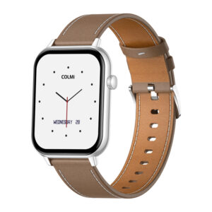 COLMI C28 išmanusis laikrodis – Silver + Brown Leather Strap - Image 4