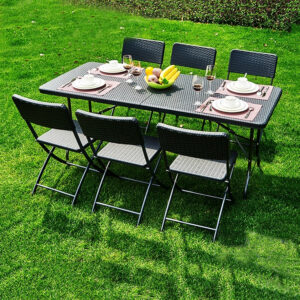 Sulankstomas kavinės banketinis sodo stalas 180 cm rotango, MultiGarden - Image 6
