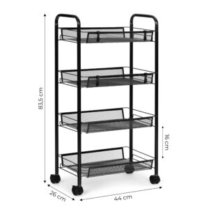 Juodas metalinis lentynų organizatorius virtuvei ar vonios kambariui, 4 lentynos su ratukais, ModernHome - Image 6