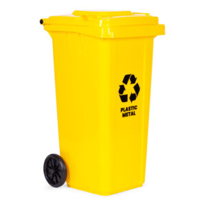 Šiukšlių konteineris 120L geltonas, plastikinis su guminiais ratukais - Image 6