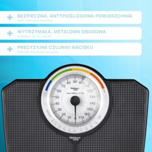 Klasikinės mechaninės vonios svarstyklės iki 180 kg juodos spalvos WEBBER BMI - Image 6