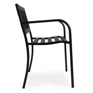 Sodo suoliukas su ažūriniu atlošu 120×50 cm, metalinis, parko stiliaus, juodas, MultiGarden - Image 6