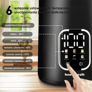 Belaidis elektrinis virdulys 1,7 l, išmanus, su temperatūros reguliavimu, besisukantis pagrindas, juodas - Image 6