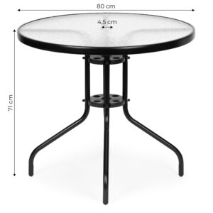 Apvalus sodo stalas 80 cm, terasai, sodui, balkonui, grūdintas stiklas, skylė skėčiui, MultiGarden - Image 6