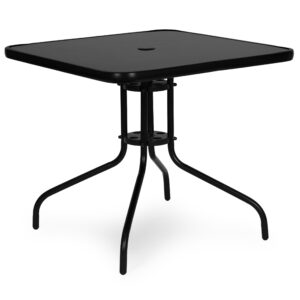 Kvadratinis sodo stalas 80 cm grūdintas stiklas skėčio anga juodas MultiGarden - Image 6