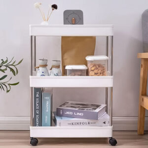 Plastikinė vonios lentyna su 4 lentynomis ir ratukais, balta ModernHome - Image 7