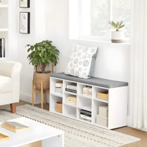 Batų spintelė su pilka pagalvėle, 10 lentynų, balta, ModernHome - Image 7