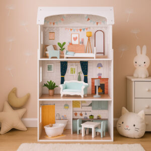 Lėlių namelis Alice – 3 aukštai, 4 kambariai, rinkinys su 9 baldais ECOTOYS - Image 7