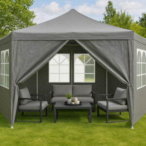 Sodo prekybinė palapinė pavėsinė 2x2x2 m su langais, pilka, MultiGarden - Image 7