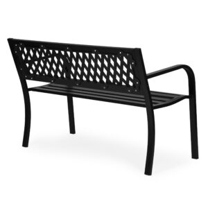 Sodo suoliukas su ažūriniu atlošu 120×50 cm, metalinis, parko stiliaus, juodas, MultiGarden - Image 7