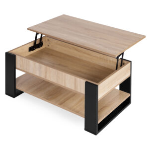 Kavos staliukas su pakeliamu išskleidžiamu stalviršiu 90 cm, daiktadėže, lentyna, Sonoma ąžuolas, ModernHome - Image 7