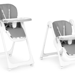 Aukšta kėdutė su aukščio reguliavimu, eko odos apmušalais, saugos diržais ir dvigubu padėklu, pilka, ECOTOYS - Image 8