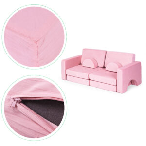 Didelė 2 vietų modulinė sulankstoma sofa vaikams „pasidaryk pats“ su 10 minkštų pagalvėlių – rožinė ECOTOYS - Image 8