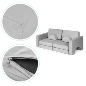 Didelė 2 vietų modulinė sulankstoma sofa vaikams „pasidaryk pats“ su 10 minkštų pagalvių – pilka ECOTOYS - Image 8