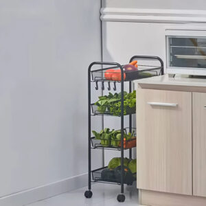 ModernHome juoda metalinė mobili vonios lentyna su 4 lentynomis ir ratukais - Image 8