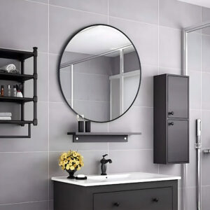 Sieninis veidrodis 60 cm pakabinamas modernus aliuminio rėmas juodas ModernHome - Image 8