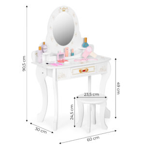 Didelis medinis tualetinis staliukas vaikams su veidrodžiu, rožiniais priedais ECOTOYS - Image 8