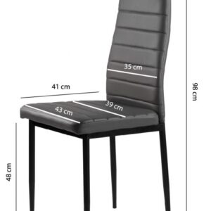 4 kėdžių komplektas svetainei ir valgomajam iš eko odos, ergonomiškas atlošas, pilkos spalvos - Image 8