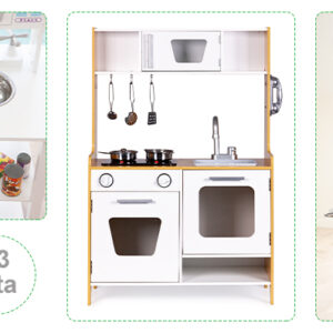 Medinė žaislinė virtuvėlė su daugialypės terpės degikliais vaikams ECOTOYS - Image 8