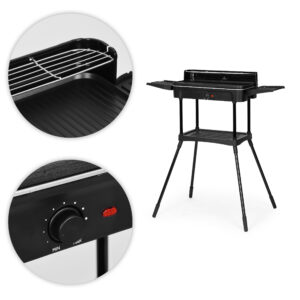 Elektrinis grilis 3-in-1, pastatomas ir stalinis grilis, kepimo plokštė, riebalų surinkimo padėklas, termostatas, MultiGarden - Image 8