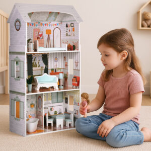 Lėlių namelis Alice – 3 aukštai, 4 kambariai, rinkinys su 9 baldais ECOTOYS - Image 8