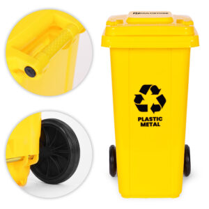 Šiukšlių konteineris 120L geltonas, plastikinis su guminiais ratukais - Image 8