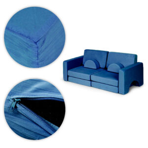 Sudedama modulinė sofa vaikams, didelė, 2 vietų, „pasidaryk pats“, 10 minkštų pagalvių – mėlyna ECOTOYS - Image 8