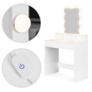 Kosmetinis staliukas su veidrodžiu ir LED apšvietimu, 3 spalvų ryškumo reguliavimas, ModernHome - Image 8
