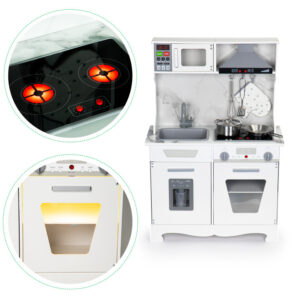 Medinė žaislinė virtuvėlė vaikams su garsais, LED apšvietimu + priedai ECOTOYS - Image 8