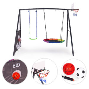 Vaikiškos sodo sūpynės 4-viename, gandro lizdas, krepšinio lankas su 2 kamuoliais, ECOTOYS - Image 8