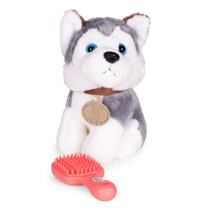 Pliušinis šuniukas krepšyje Husky žaislas vaikams + priežiūros šepetys - Image 8