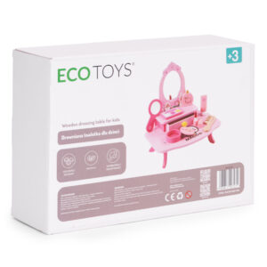 Medinis vaikiškas kosmetinis staliukas su veidrodžiu ir stalčiumi, 7 priedai, ECOTOYS - Image 8