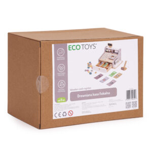 Medinis kasos aparatas vaikams su skaitytuvu, banknotais, monetomis ir kortele, ECOTOYS - Image 8